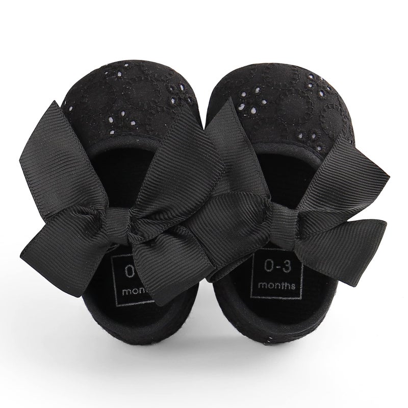 Estamico Baby Girls Princess Bowknot Soft Sole Cloth Crib Shoes Sneaker Black, 3-6 Months - Image 4